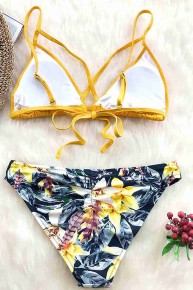 Angelsin Baskılı Üstü Sarı Bikini Takım Çok Renkli - Thumbnail