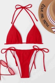 Angelsin Brezilya Model Bağlamalı Bikini Takım Kırmızı - Thumbnail