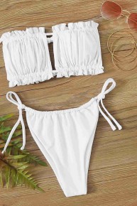 Angelsin Brezilya Model Büzgülü Bağlamalı Bikini Takım Beyaz - Thumbnail