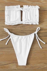 Angelsin Brezilya Model Büzgülü Bağlamalı Bikini Takım Beyaz - Thumbnail
