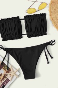 Angelsin Brezilya Model Büzgülü Bağlamalı Bikini üst Siyah - Thumbnail