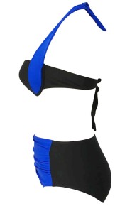 Angelsin Kaplı Mavi Siyah Tasarımlı Yüksek Bel Bikini - Thumbnail