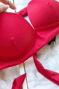 Angelsin Kırmızı Yuksek Bel Bikini Takım - Thumbnail