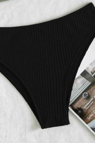 Angelsin Özel Fitilli Kumaş Yüksek Bel Bikini Altı Siyah - Thumbnail