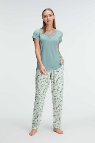 Anıl Kadın Yeşil Kısa Kol Pijama Takımı 9875 - Thumbnail