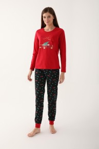 Arnetta Kadın Kırmızı Yılbaşı Pijama Takımı 2601 - Thumbnail