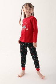 Arnetta Kız Çocuk Garson Kırmızı Yılbaşı Pijama Takımı 2601 - Thumbnail