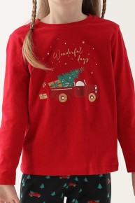 Arnetta Kız Çocuk Kırmızı Yılbaşı Pijama Takımı 2601 - Thumbnail