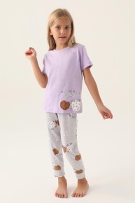 Arnetta Kız Çocuk Lila Kısa Kol Pijama Takımı 2884 - Thumbnail