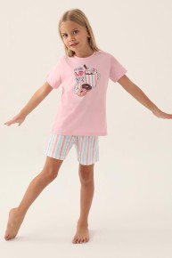 Arnetta Kız Çocuk Toz Pembe Garson Şortlu Pijama Takımı 2887 - Thumbnail