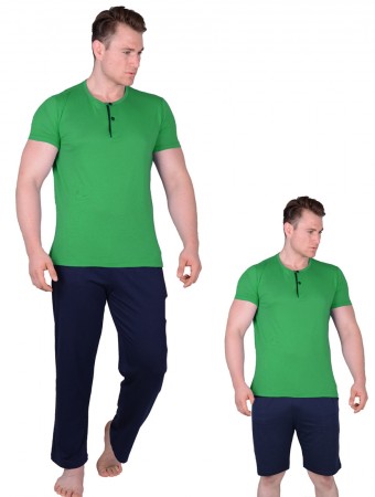 Bsm Erkek 3 lü Modal İnce Düğmeli Yeşil Pijama Takım 703