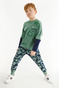 Bsm Erkek Çocuk Pamuklu Yeşil Pijama Takımı 2837 - Thumbnail