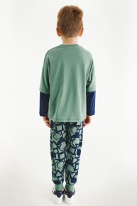 Bsm Erkek Çocuk Pamuklu Yeşil Pijama Takımı 2837 - Thumbnail