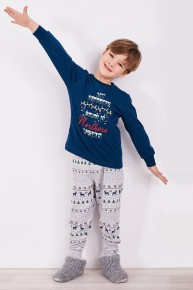 Bsm Erkek Çocuk Pamuklu Yılbaşı Lacivert Uzun Kollu Pijama Takımı 2920 - Thumbnail