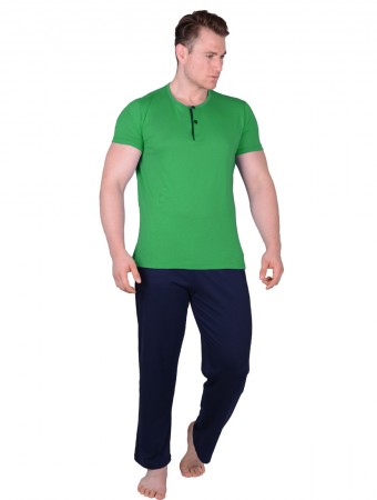 Bsm Erkek Modal İnce Düğmeli Yeşil Pijama Takım 753