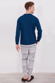 Bsm Erkek Pamuklu Yılbaşı Lacivert Uzun Kollu Pijama Takımı 2920 - Thumbnail