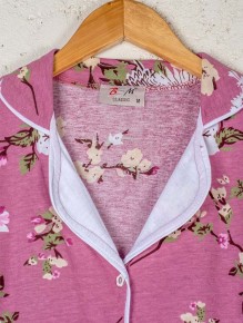 Bsm Kadın Gül Kurusu Çiçekli Uzun Kol Gömlek Pijama Takımı 4238 - Thumbnail