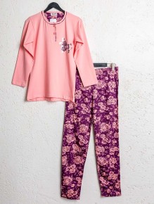 Bsm Kadın Pamuklu Rahat Uzun Kol Pijama Takımı 6270 - Thumbnail
