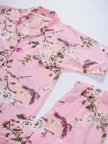 Bsm Kadın Pembe Çiçekli Uzun Kol Gömlek Pijama Takımı 4238 - Thumbnail