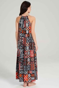 Feyza Kadın Nar Çiçeği Etnik Desen Elbise 5019 - Thumbnail