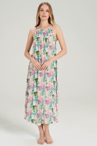 Feyza Kadın Lila Çiçek Desen Elbise 5027 - Thumbnail