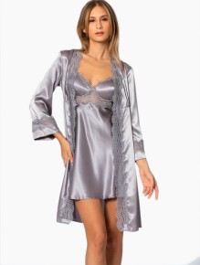 Pierre Cardin Saten Gecelik Sabahlık Pijama Takım Şort Takım 6'lı Gelin Çeyiz Seti 6010 - Thumbnail