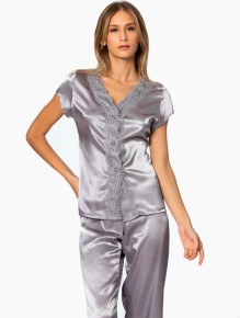 Pierre Cardin Saten Gecelik Sabahlık Pijama Takım Şort Takım 6'lı Gelin Çeyiz Seti 6010 - Thumbnail