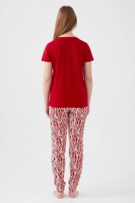 Pierre Cardin Kadın Kırmızı Kısa Kol Pijama Takım 8611 - Thumbnail