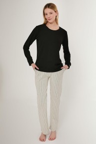 Pierre Cardin Kadın Siyah Uzun Kol Pijama Takımı 8757 - Thumbnail