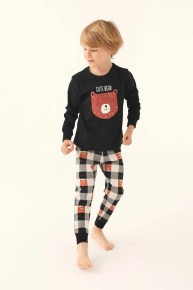 RolyPoly Erkek Çocuk Uzun Kol Siyah Pijama Takımı 3175 - Thumbnail