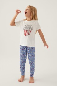 Rolypoly Kız Çocuk Garson Krem Kısa Kol Pijama Takımı 3415 - Thumbnail