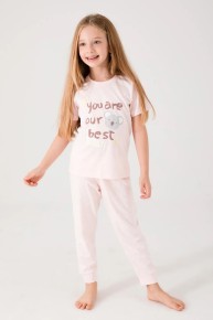 Rolypoly Kız Çocuk Kısa Kol Toz Somon Pijama Takım 3089 - Thumbnail
