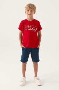 Us Polo Erkek Çocuk Garson Kırmızı Bermuda Pijama Takımı1752 - Thumbnail